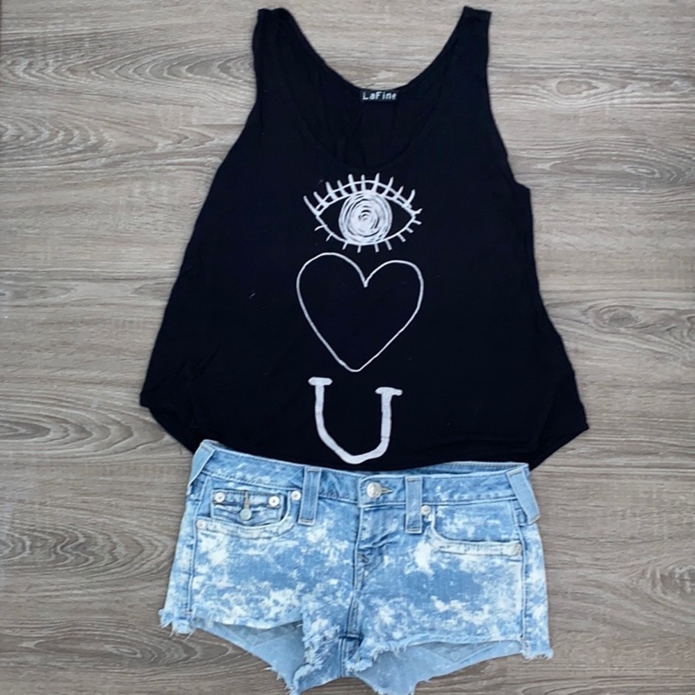 ❤️ LA Fine I Love You Black Swing Tank NWOT